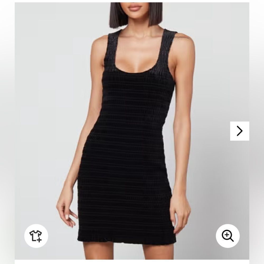 GANNI Smocked Shirred Stretch Velvet Mini Black Dress Women’s Size 38